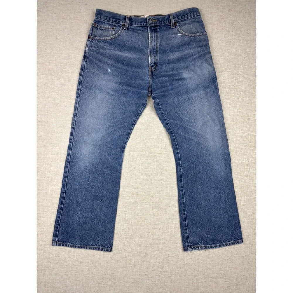 Vintage Levis 517 Boot Cut Mens 38x29 Jeans Medium Grungy Blue Washed Denim